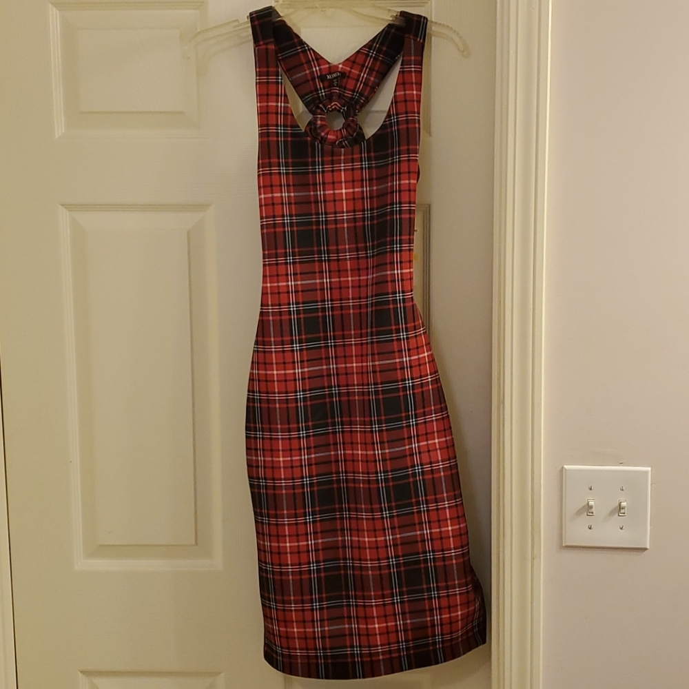 Plaid Bodycon Dress with O-ring Back
